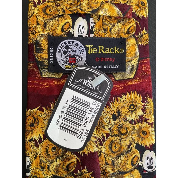 MICKEY MOUSE TIE - Tie Rack London - NWT - Sunflowers - 100% Silk - 59" x 3 1/2" - Picture 3 of 6